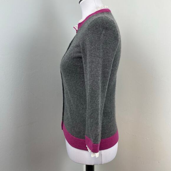 Sutton Grey & Magenta Fitted 100% Cashmere Cardigan Small EUC - Picture 4 of 8